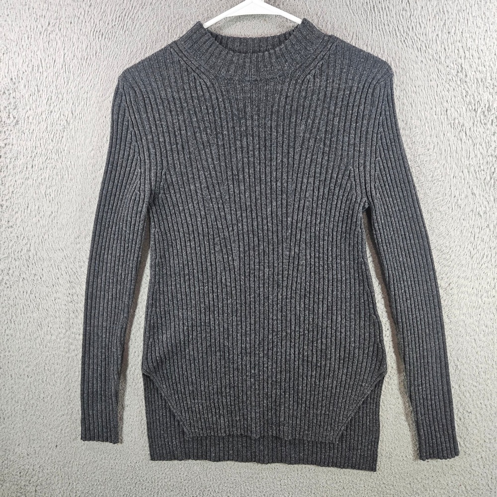 BOSS Hugo Boss Virgin Wool Cashmere Ribbed Mock Neck Sweater Grey Womens XS